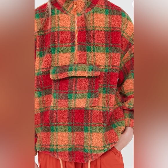 Urban outfitters J.O.A Plaid Polar Fleece 1/2 zip Jacket Oranges Shepra size XS - Picture 4 of 15